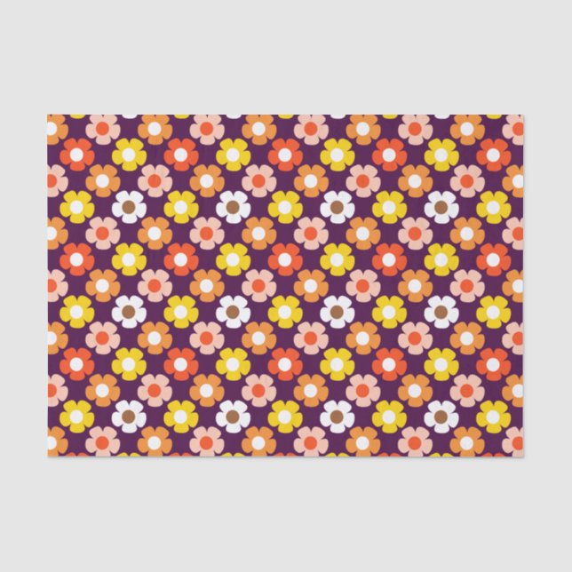 Retro Fall Autumn Flowers Pattern Purple Tissue Paper (Front)