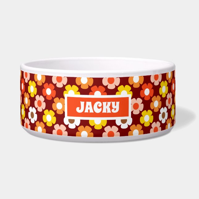 Retro Fall Autumn Flowers Pattern Red Bowl (Front)