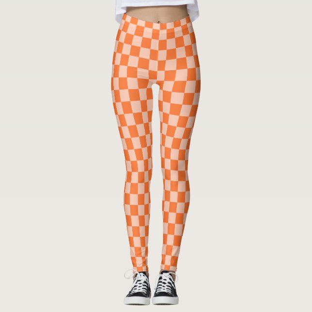 Retro Fall Autumn Orange Tartan Plaid  Leggings (Front)