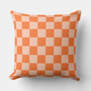 Retro Fall Autumn Orange Tartan Plaid Throw Pillow