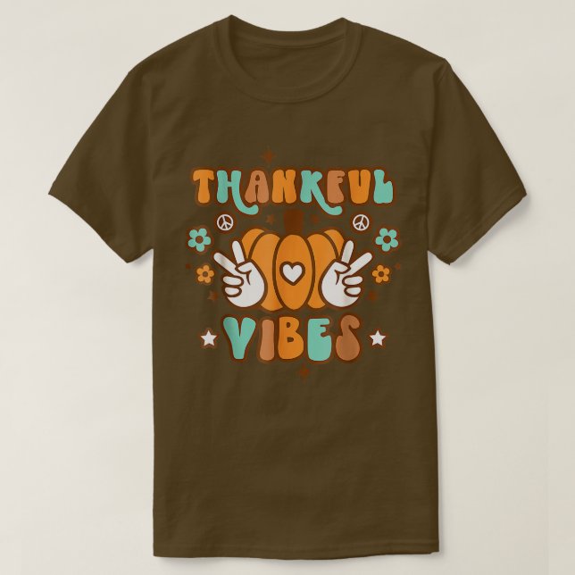 Retro Fall Autumn Thankful Vibes Thanksgiving Cute T-Shirt (Design Front)