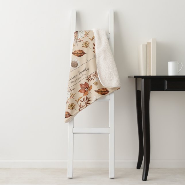 Retro fall floral elegant family name personalized sherpa blanket (In Situ)