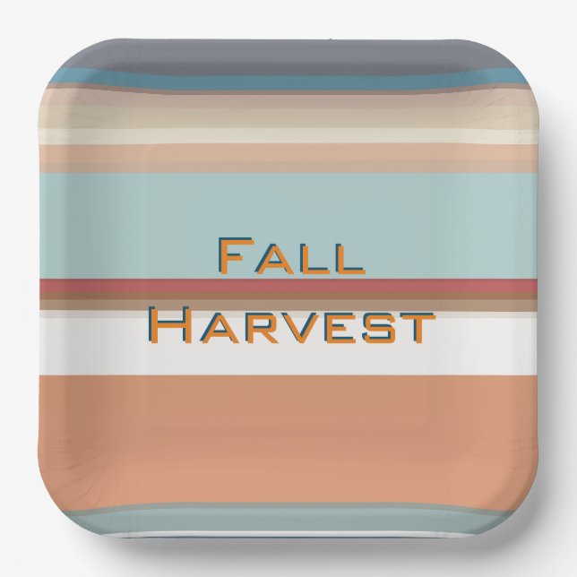 Retro Fall Harvest Blue Orange Stripes Paper Plates (Front)