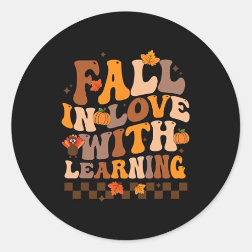 Retro Fall In Love Learning Teacher Pumpkin Spooky Classic Round Sticker