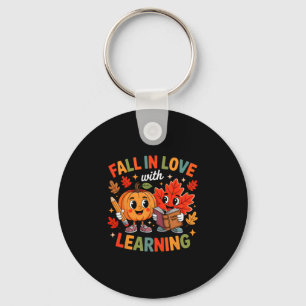 Retro Fall In Love With Learning Autumn Pumpkin Te Keychain