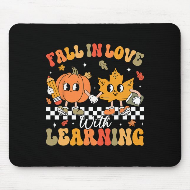 Retro Fall In Love With Learning Autumn Pumpkin Te Mouse Pad (Front)