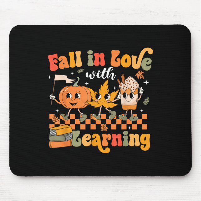 Retro Fall In Love With Learning Autumn Pumpkin Te Mouse Pad (Front)