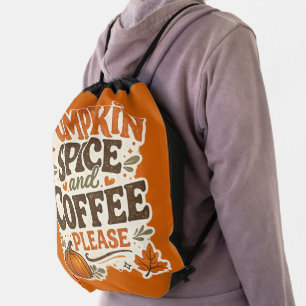 Retro Fall Pumpkin Spice and Coffee Please Drawstring Bag