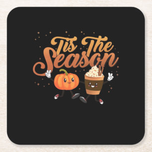 Retro Fall Tis The Season Square Paper Coaster