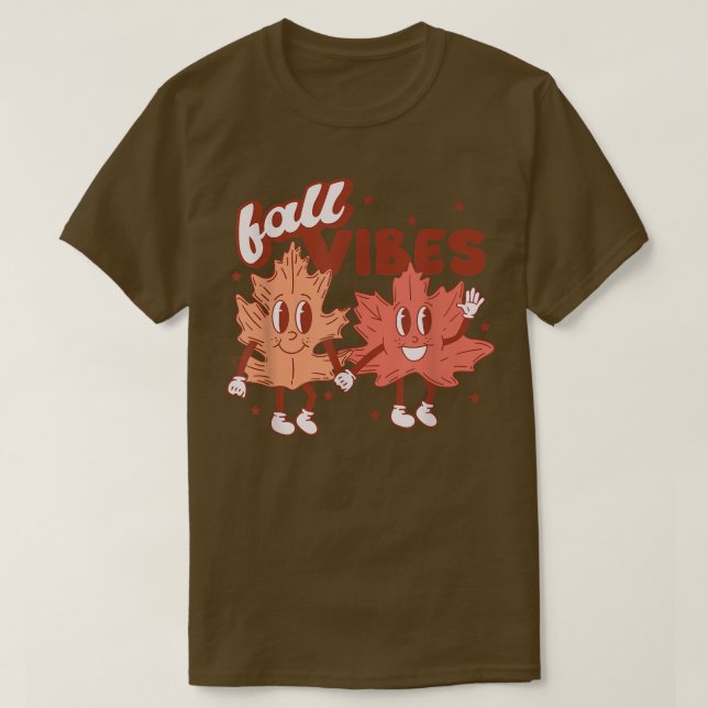 Retro Fall Vibes Autumn Leaves Happy Fall Thanksgi T-Shirt (Design Front)