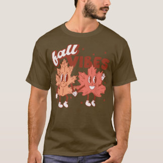 Retro Fall Vibes Autumn Leaves Happy Fall Thanksgi T-Shirt