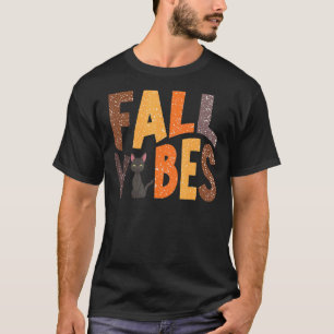 Retro Fall Vibes Black Cat Happy Fall Autumn Thank T-Shirt