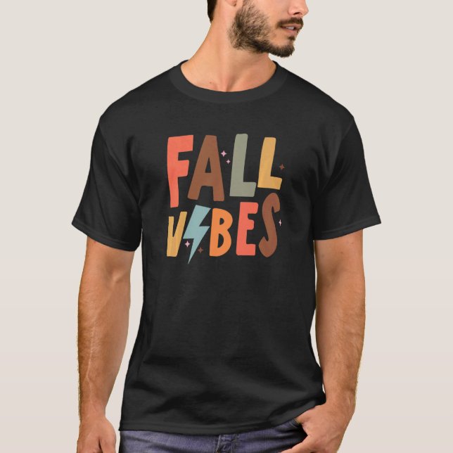 Retro Fall Vibes Lightning Bolt Happy Fall Thanksg T-Shirt (Front)