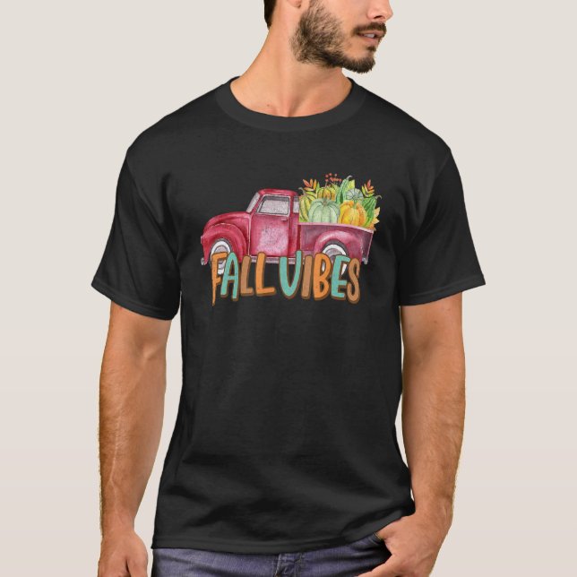 Retro Fall Vibes Pumpkin Truck  Autumn Thanksgivin T-Shirt (Front)
