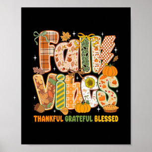 Retro Fall Vibes Thankful Grateful Blessed Autumn Poster