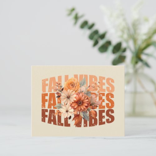 Retro Fall vibes watercolor wildflowers leaves Holiday Postcard