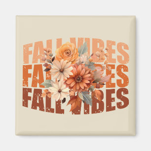 Retro Fall vibes watercolor wildflowers leaves Magnet