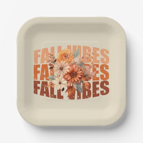 Retro Fall vibes watercolor wildflowers leaves Paper Plates