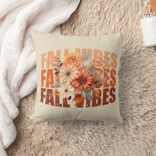 Retro Fall vibes watercolor wildflowers leaves Throw Pillow