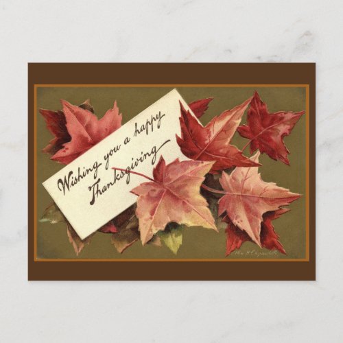 Retro Fallen Leaves Happy Thanksgiving Greeting Holiday Postcard