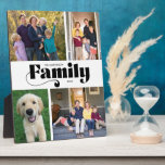 Retro Family 4 Photo Collage Plaque<br><div class="desc">This fun 4 photo plaque is a wonderful keepsake gift. The design is accented with the word "family" appearing in a bold retro text. Personalize with your favorite family pictures,  family name and year. Family Photography © Storytree Studios,  Stanford,  CA</div>