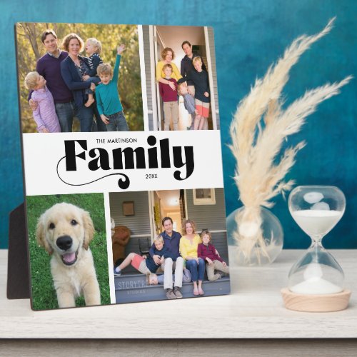 Retro Family 4 Photo Collage Plaque
