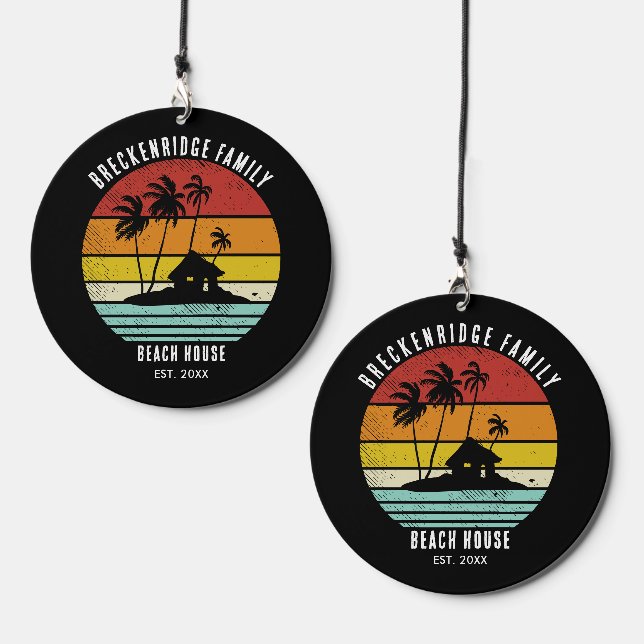 Retro Family Beach House Coastal Palm Trees Custom Wind Chime (Front & Back)