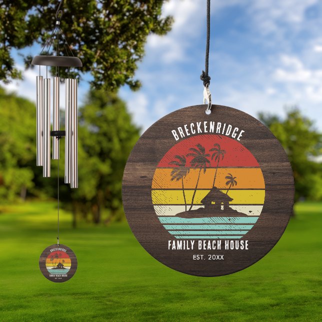 Retro Family Beach House Wood Look Rustic Wind Chime (Outdoor)