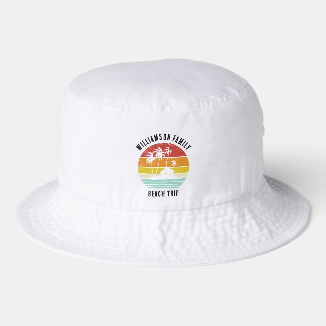 Retro Family Beach Trip Palm Trees Custom Bucket Hat (Front)