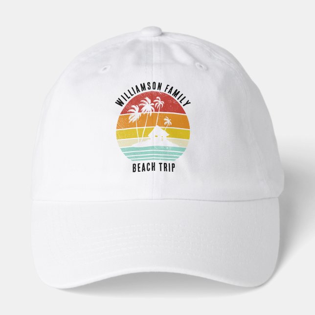 Retro Family Beach Trip Palm Trees Custom Hat (Front)
