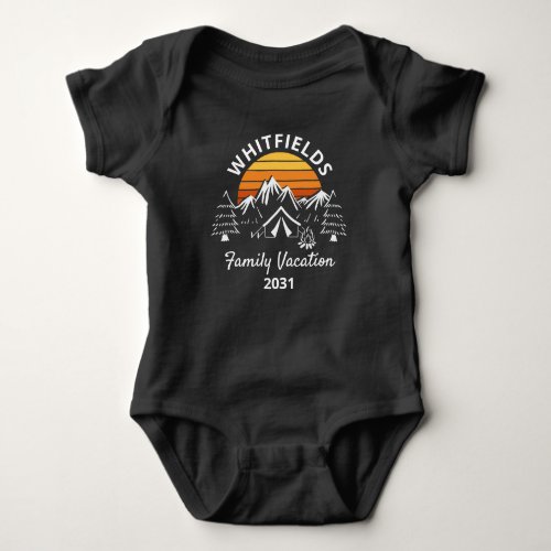 Retro Family Camping Vacation Custom Name Baby Bodysuit