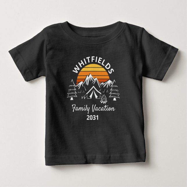 Retro Family Camping Vacation Custom Name Baby T-Shirt (Front)
