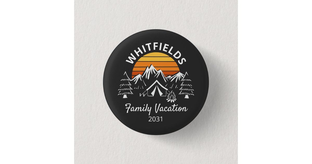 Retro Family Camping Vacation Custom Name Button | Zazzle