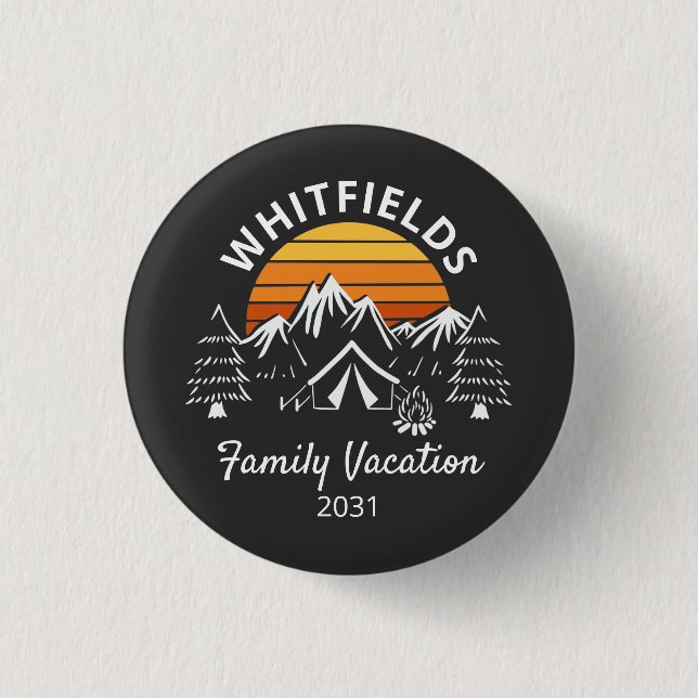 Retro Family Camping Vacation Custom Name Button (Front)