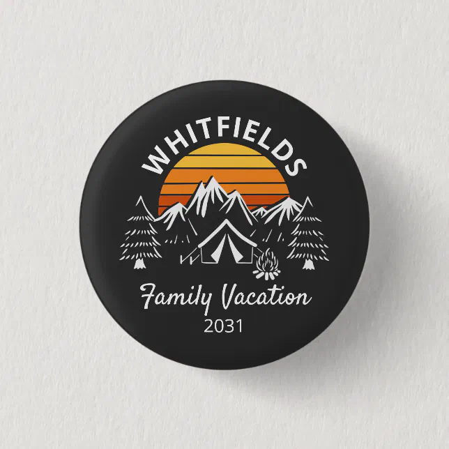 Retro Family Camping Vacation Custom Name Button | Zazzle