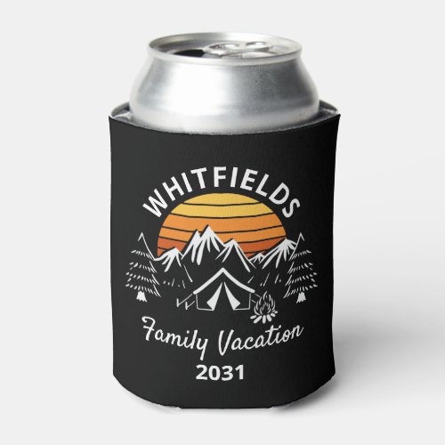 Retro Family Camping Vacation Custom Name Can Cooler