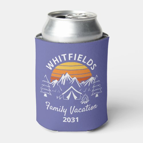 Retro Family Camping Vacation Custom Name Can Cooler