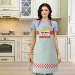 Retro Family Diner Sign Apron<br><div class="desc">The diner is open! Great design with a retro 50s look and feel to it. Personalize the sign with your family name. Sign has a light up arrow similar to the Vegas sign. Red and white checkered border around the bottom edge. Straps are same red as design.</div>