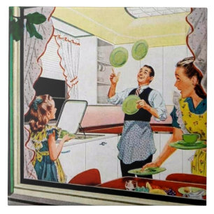 Retro Family kitchen decor Ceramic Tile