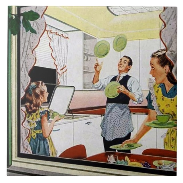 Retro Family kitchen decor Ceramic Tile (Front)