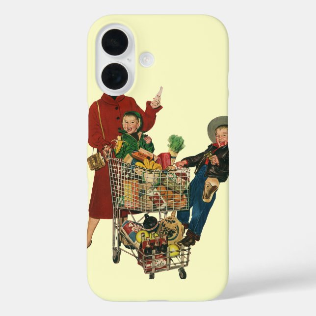 Retro Family, Mom and Kids Grocery Shopping Cart Case-Mate iPhone Case (Back)