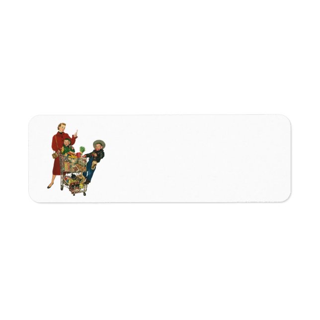 Retro Family, Mom and Kids Grocery Shopping Cart Label (Front)