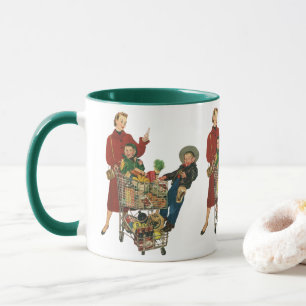 Retro Family, Mom and Kids Grocery Shopping Cart Mug