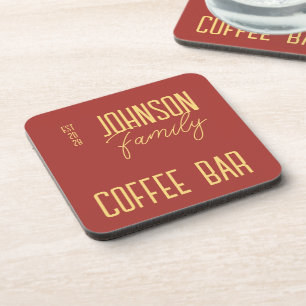 Retro Family Name Coffee Beverage Coaster