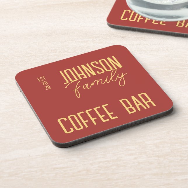 Retro Family Name Coffee Beverage Coaster (Left Side)
