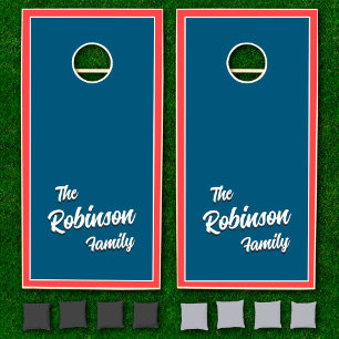 Retro Family Name Cornhole Set - Red and Blue