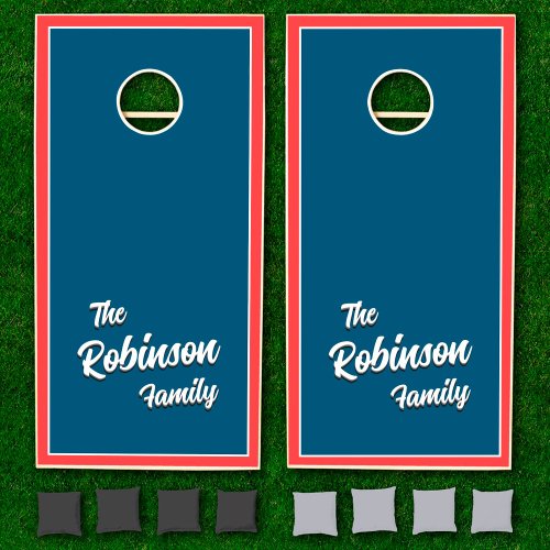 Retro Family Name Cornhole Set _ Red and Blue