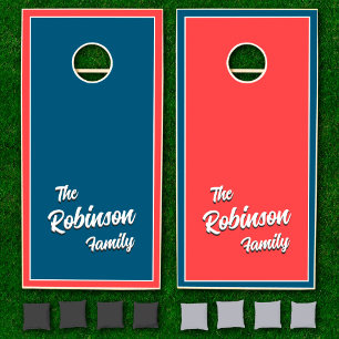 Retro Family Name Cornhole Set - Red and Blue