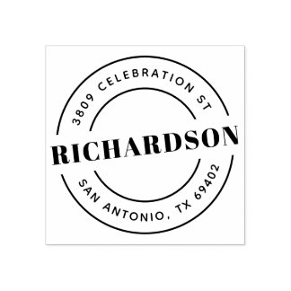 Retro Family Name & Round Return Address Rubber Stamp