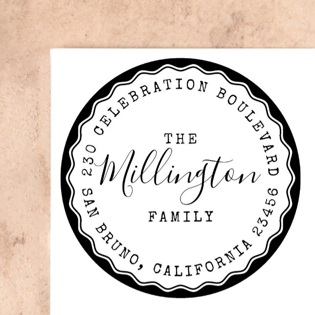 Retro Family Name Script Round Return Address Rubber Stamp (Creator Uploaded)